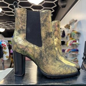 Lauren Ralph Lauren Mylah Distressed Metallic Womens Ankle Chelsea Boots